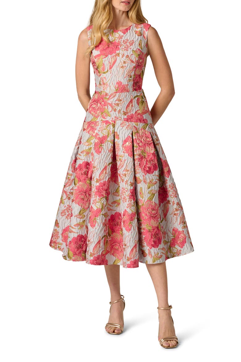 Floral Jacquard Fit & Flare Dress, Main, color, PINK/ BLUE MULTI