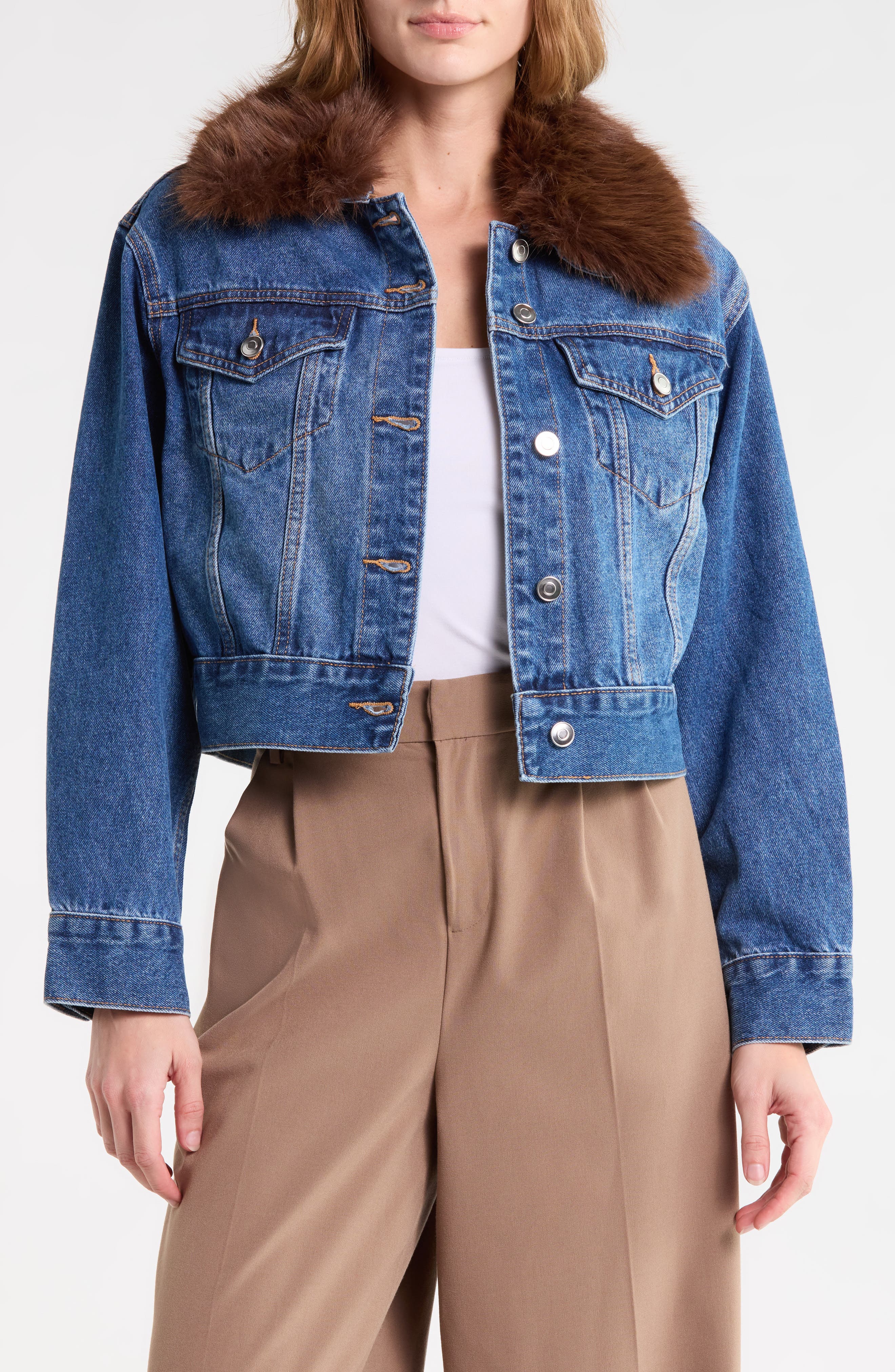 Faux Fur Collar Denim Jacket