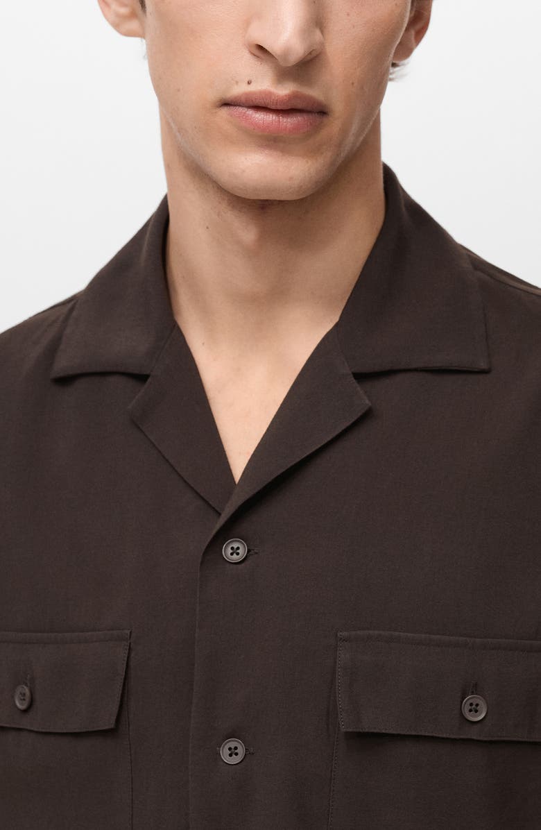 MANGO Relaxed Fit Camp Shirt, Alternate, color, Chocolate