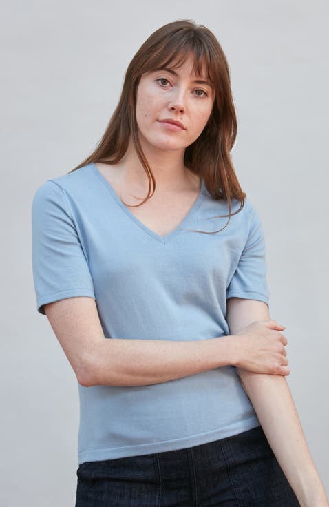 Fleur Cotton V-Neck Knitted T-Shirt
