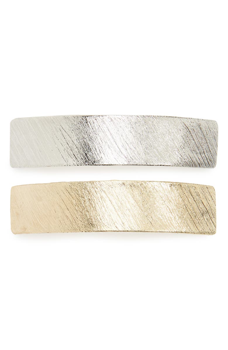 Tasha 2-Pack Brushed Metal Barrettes, Main, color, 