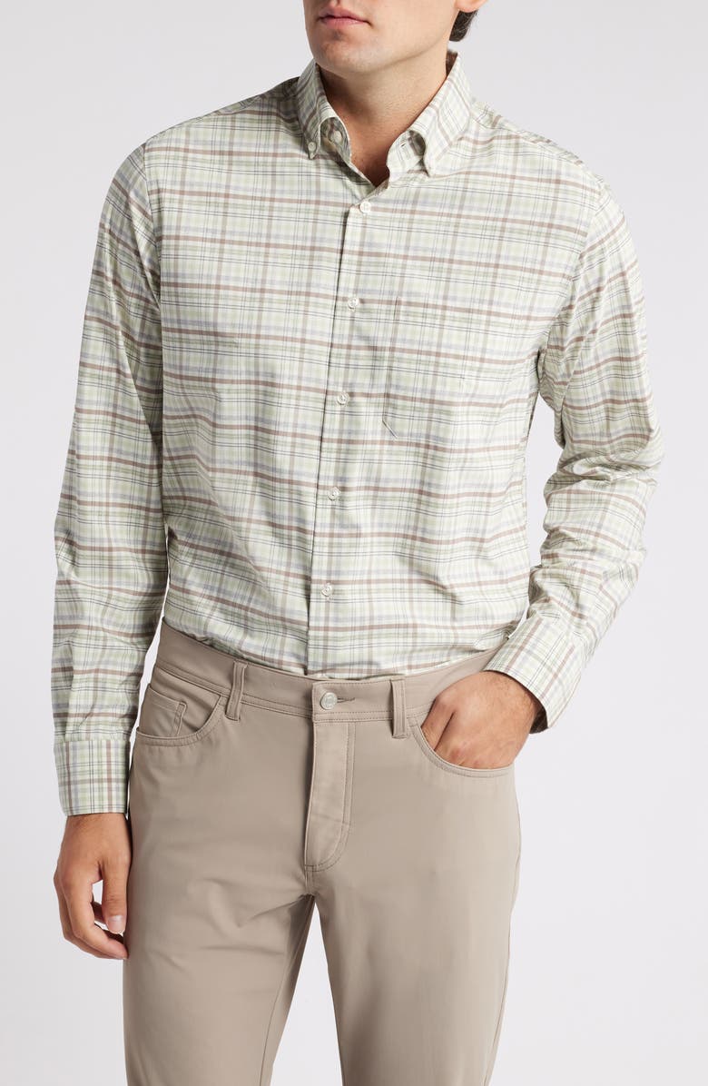Scott Barber Mélange Plaid Stretch Button-Down Shirt, Main, color, 