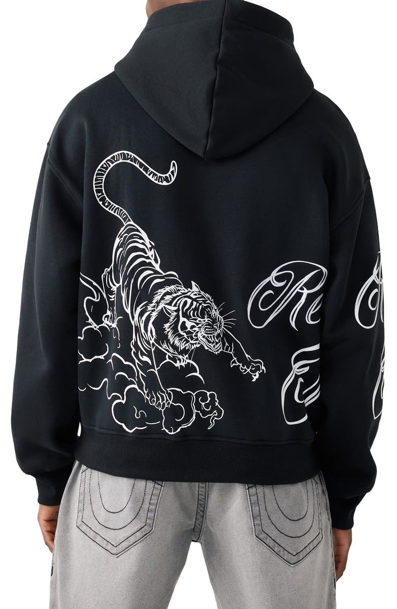 True Religion Tiger Script Boxy Hoodie, Alternate, color, Jet Black