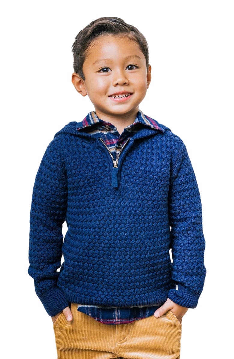 Hope & Henry Boys' Organic Hooded Half Zip Sweater, Kids, Main, color, Navy Basketweave