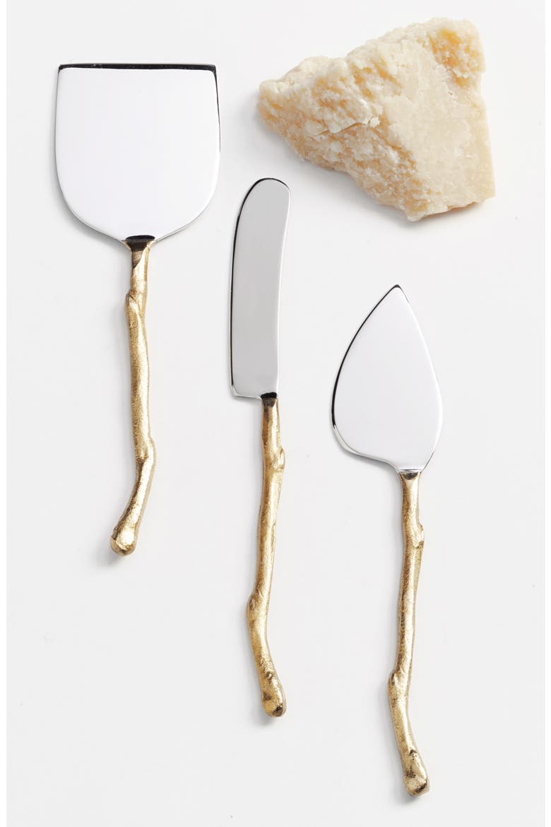 Twig Set of 3 Cheese Knives, Main, color, GOLD