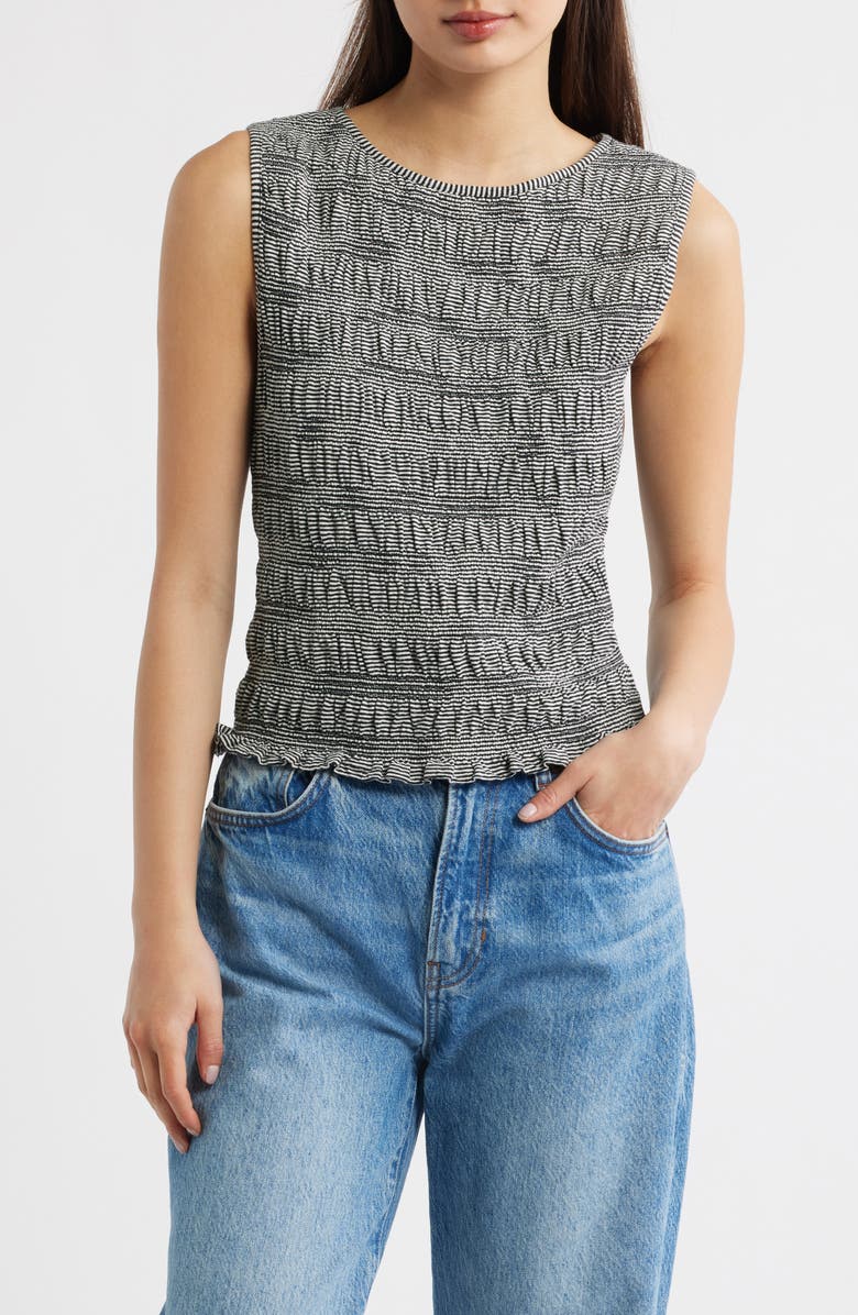 Madewell Smocked Bateau Neck Cotton & Linen Tank, Main, color, Jet Black