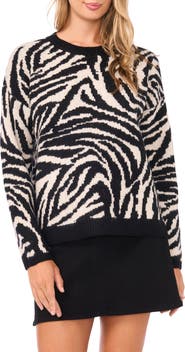 Vince Camuto Zebra Jacquard Crewneck Sweater
