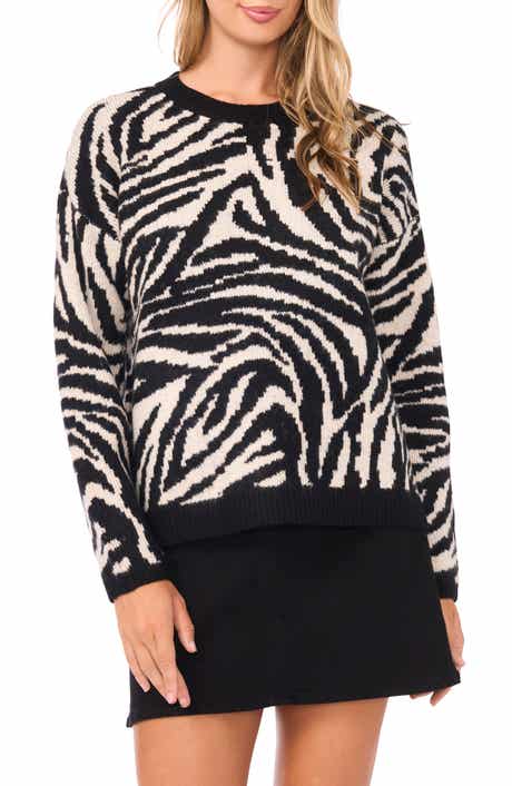 Vince Camuto Zebra Jacquard Crewneck Sweater
