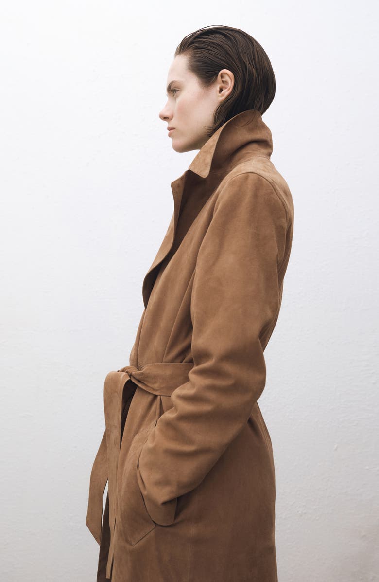 MANGO Belted Suede Trench Coat, Alternate, color, 