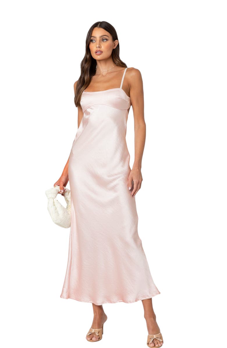 EDIKTED Vienna Open Back Satin Dress, Alternate, color, Light-Pink