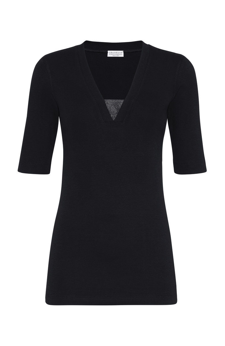 Brunello Cucinelli Ribbed jersey T-shirt, Main, color, 