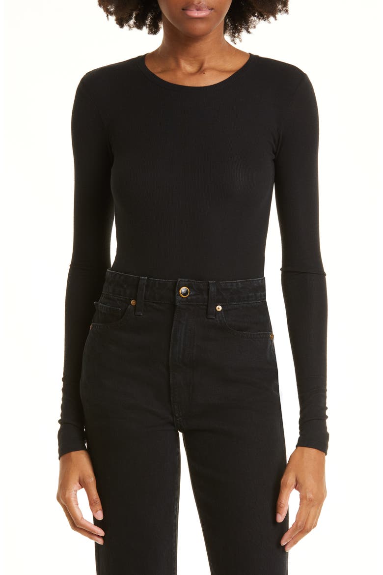 Long Sleeve Bodysuit, Main, color, BLACK