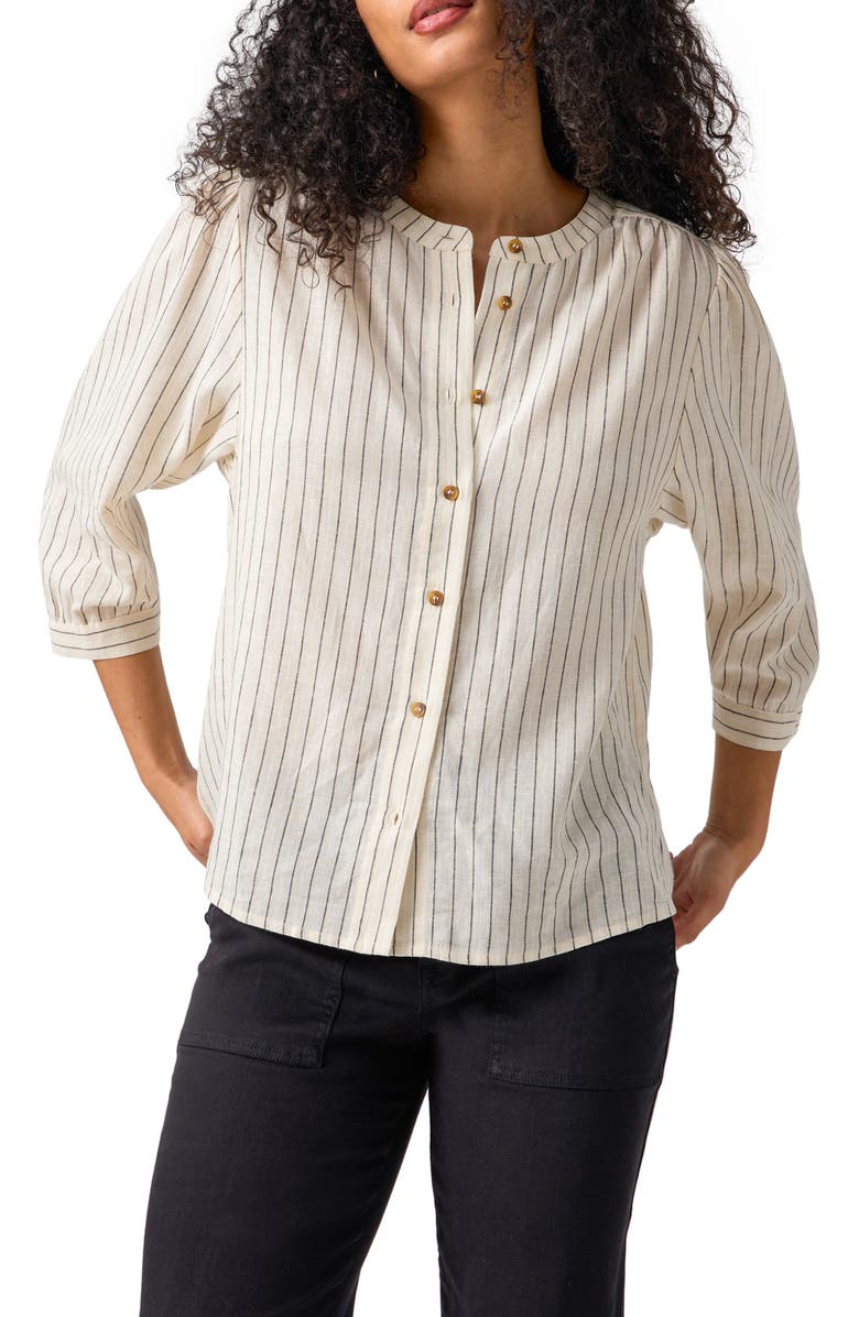 Sanctuary Stripe Linen Blend Button-Up Shirt, Main, color,