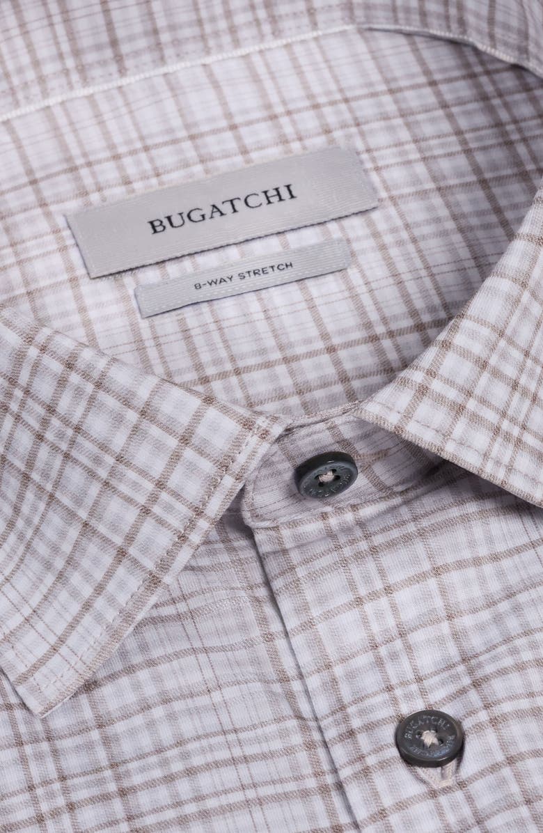 Bugatchi Miles OoohCotton<sup>®</sup> Shadow Plaid Short Sleeve Button-Up Shirt, Alternate, color, Limestone