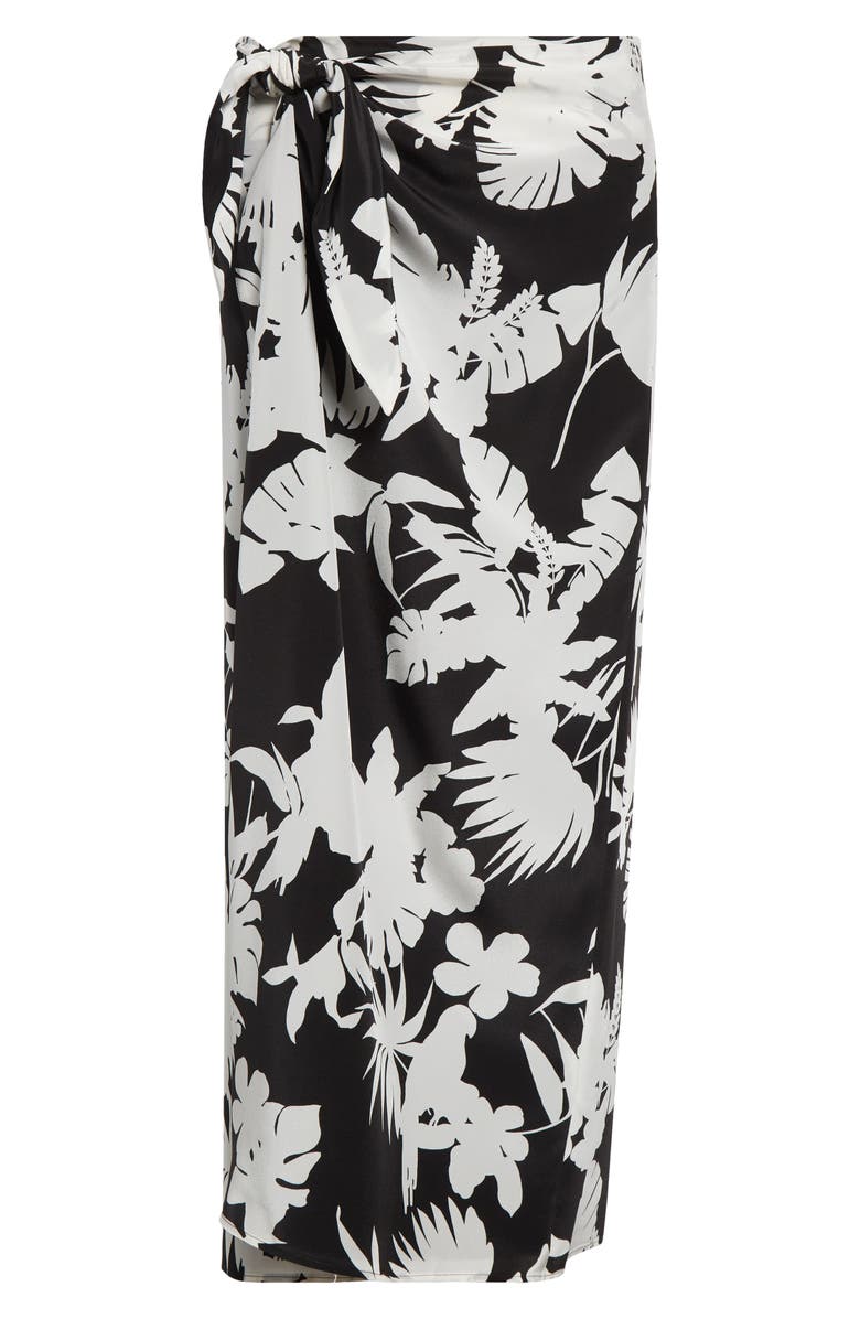 Max Mara Studio Lauto Tropical Print Silk Wrap Skirt, Alternate, color, Black