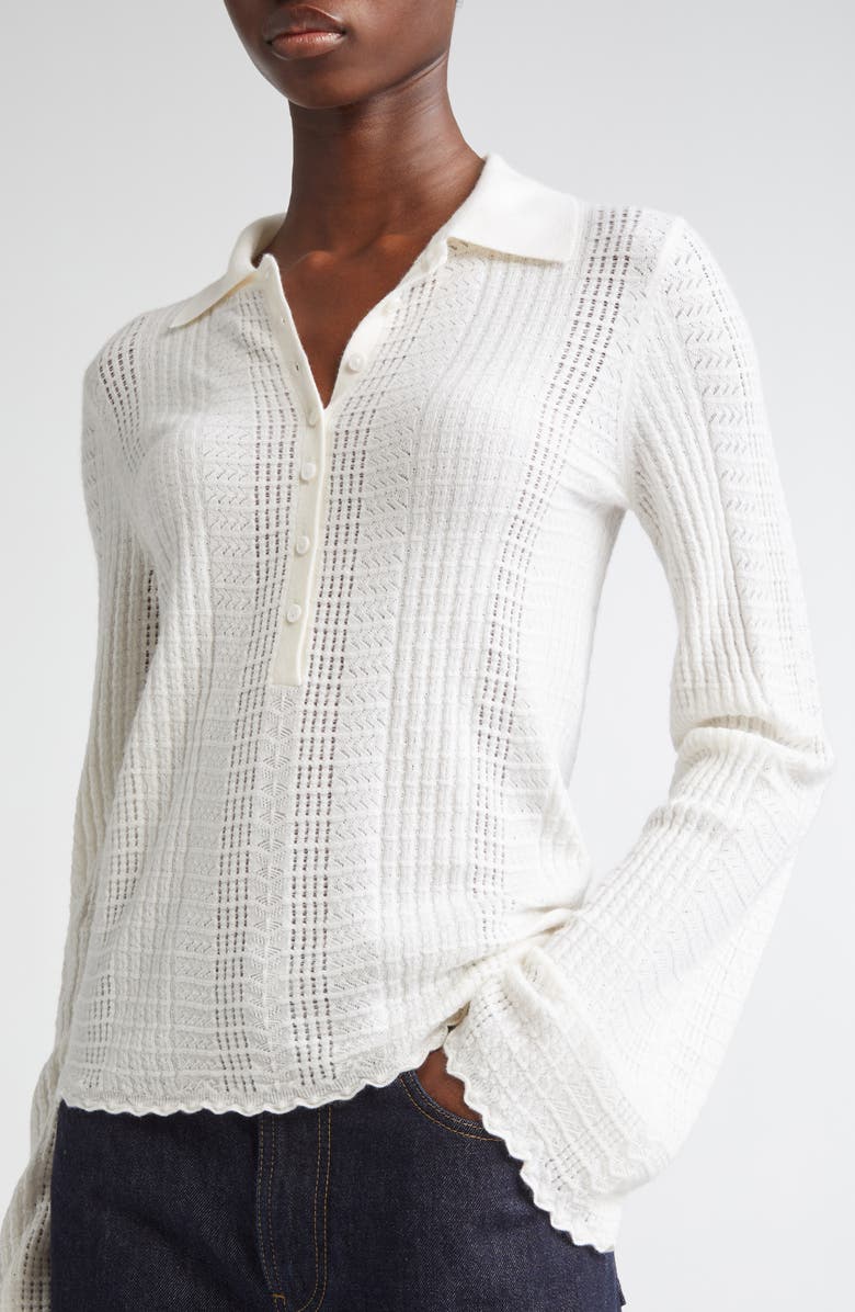 LOULOU DE SAISON Tiha Long Sleeve Wool & Cashmere Polo Sweater, Alternate, color, Ivory