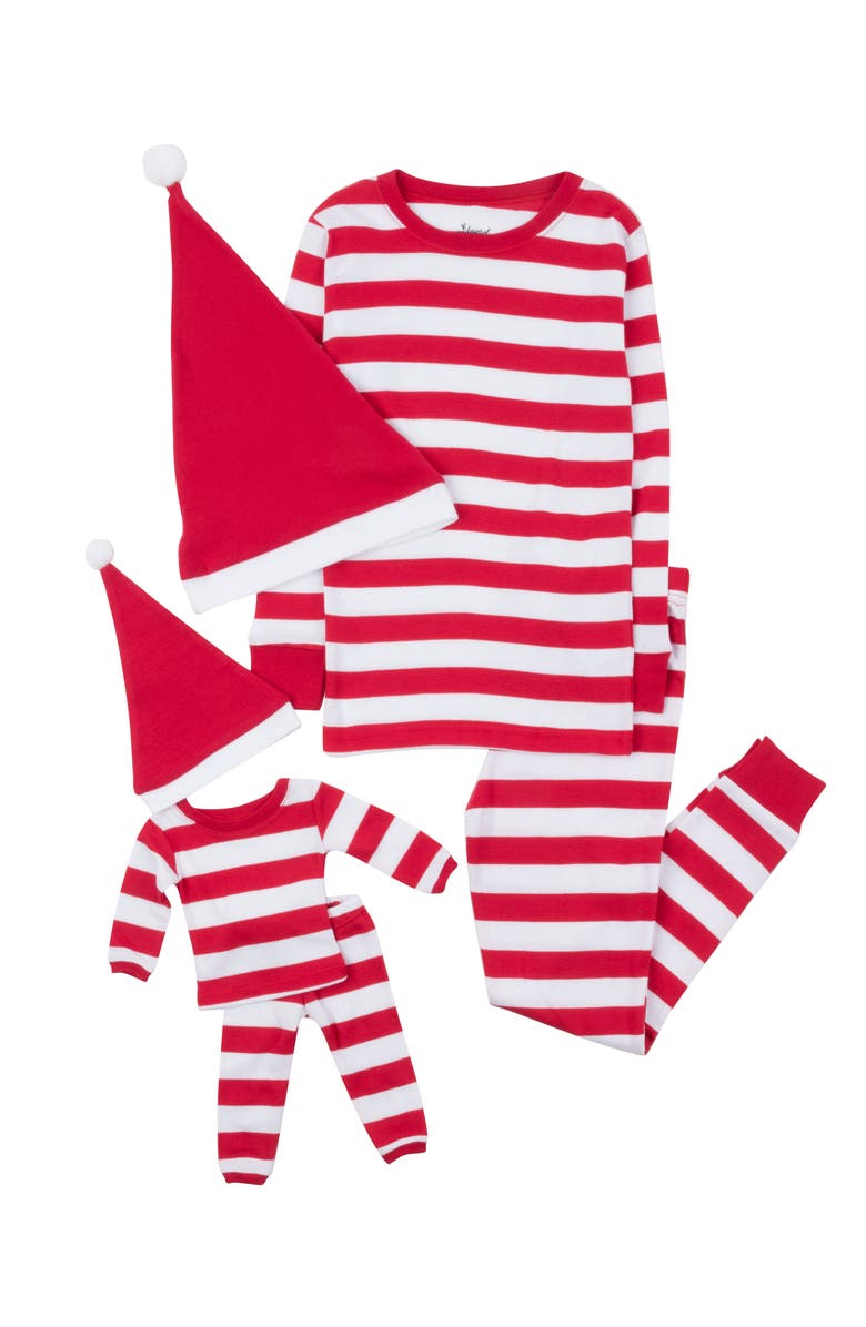 Leveret Girls 2-pc. Cotton Pajamas with Matching Doll Accessory - Holiday Prints/Solids, Alternate, color, Red/White Stripes