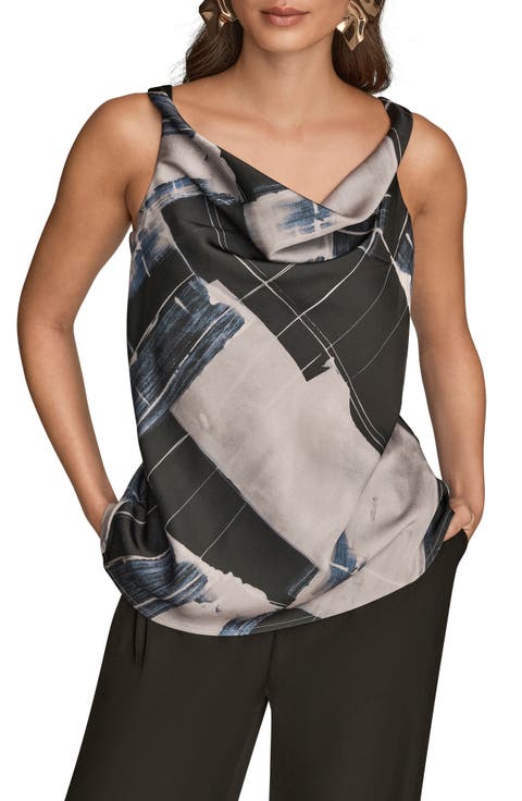 Mixed Print Twist Shoulder Tank