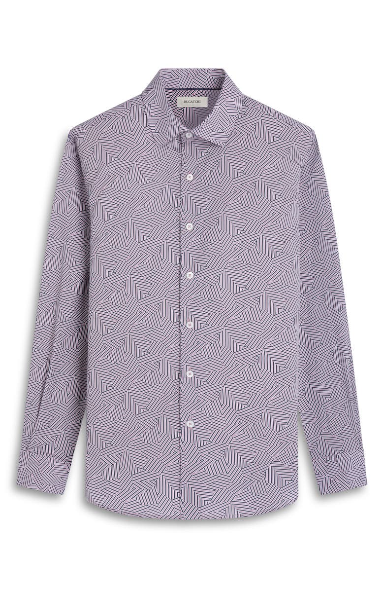 Bugatchi Axel Geo Print Shaped Fit Stretch Cotton Button-Up Shirt, Alternate, color, Dusty Pink