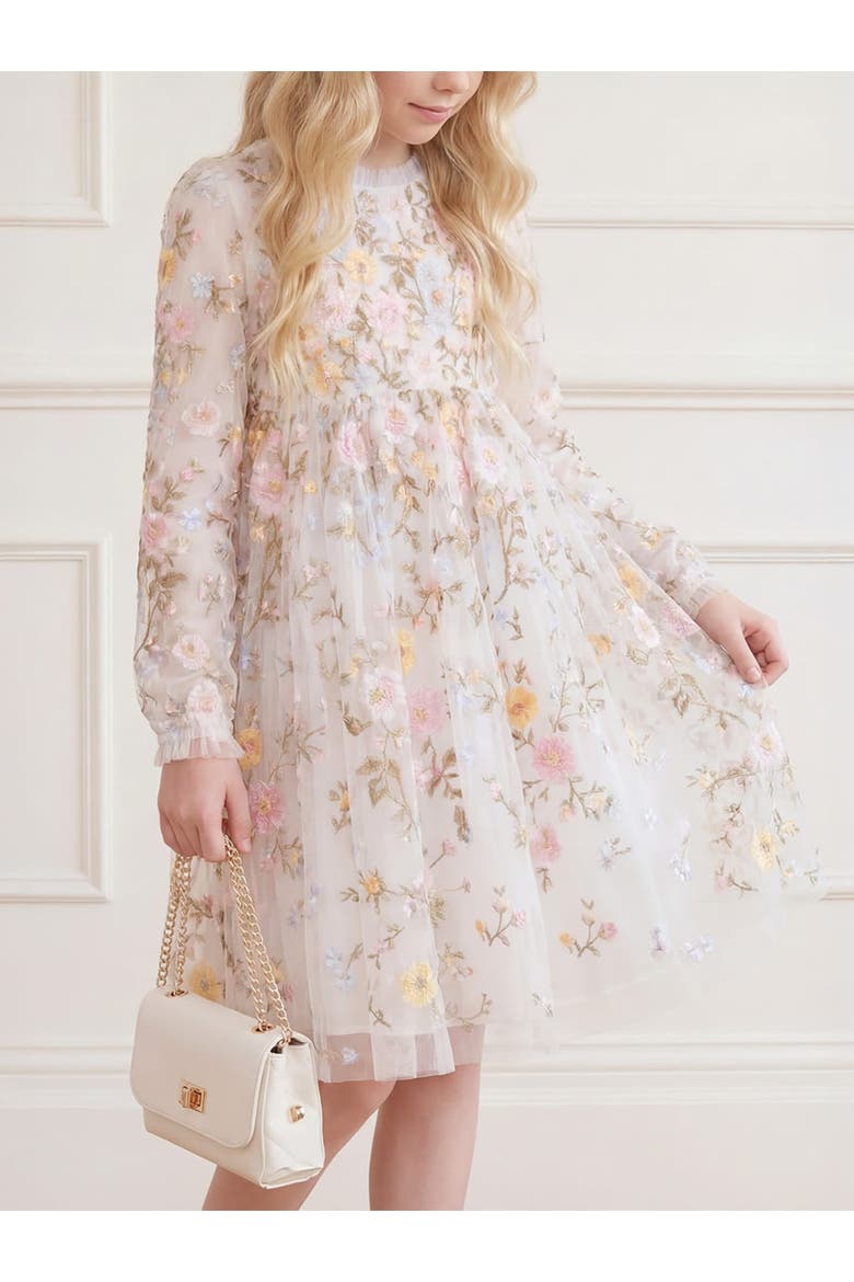 Garden Long Sleeve Dress, Alternate, color, Swan White/Pastel Blue