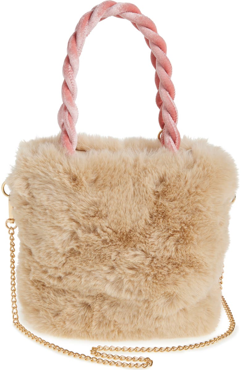 Ruby & Ry Kids' Blush Pom Faux Fur Top Handle Bag, Alternate, color,