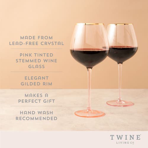 Twine Rose Crystal Red Wine Glasses Set Of 2 In Pink