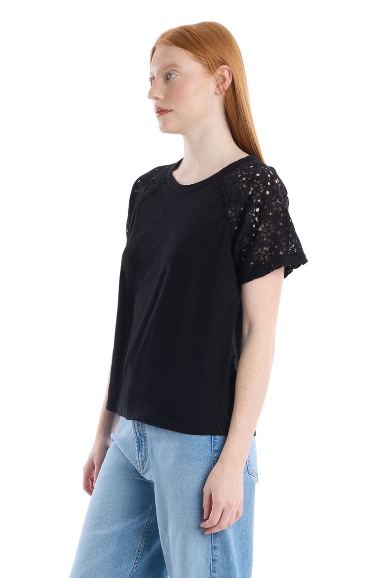 Lace Raglan Sleeve Tee, Alternate, color, Black