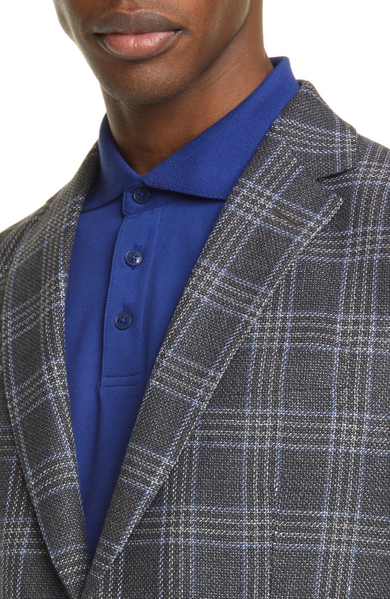 Z Zegna Trim Fit Plaid Wool & Linen Sport Coat, Alternate, color,