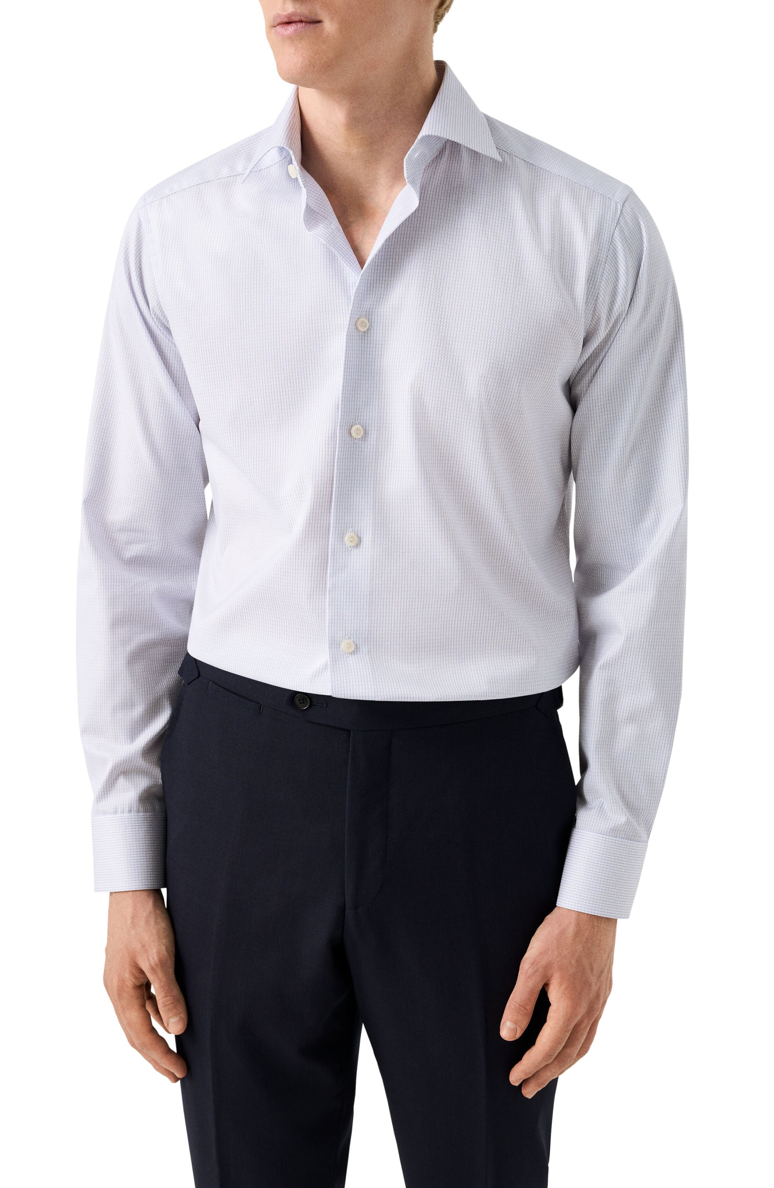 Eton Slim Fit Microcheck Cotton Dress Shirt