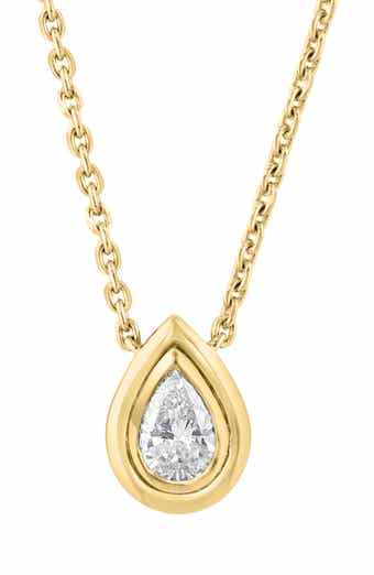 14K Gold Plated Sterling Silver Pear Cut Lab Grown Diamond Pendant Necklace