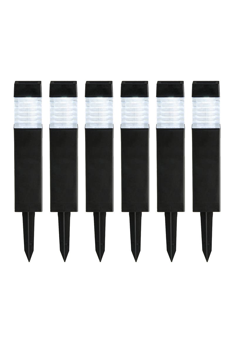 Glitzhome Set of 6 Solar Powered Transparent Texture Lens Pathway Stake Light, Main, color, Black