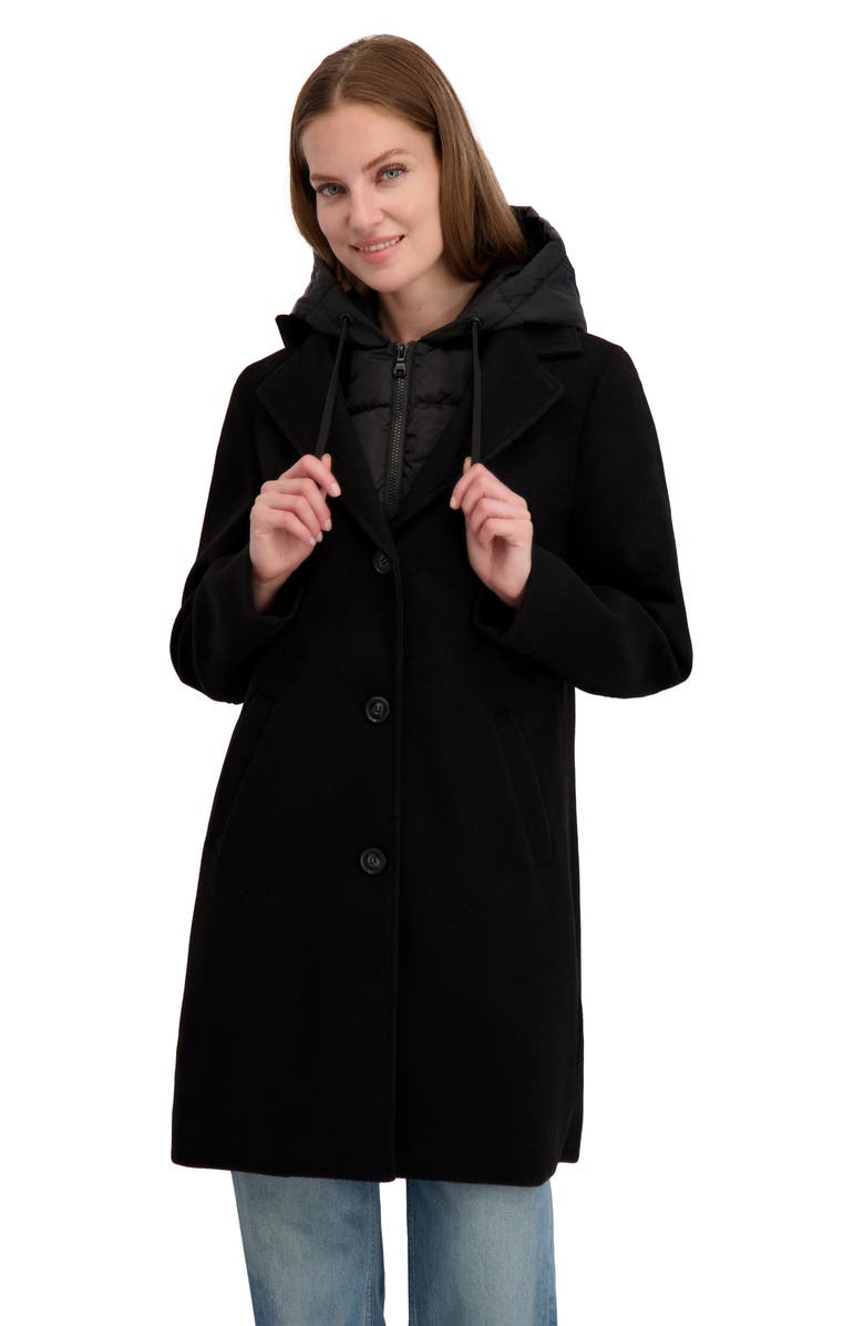 Laundry by Shelli Segal Longline Jacket with Puffer Quilted Hooded Bib, Alternate, color, Black