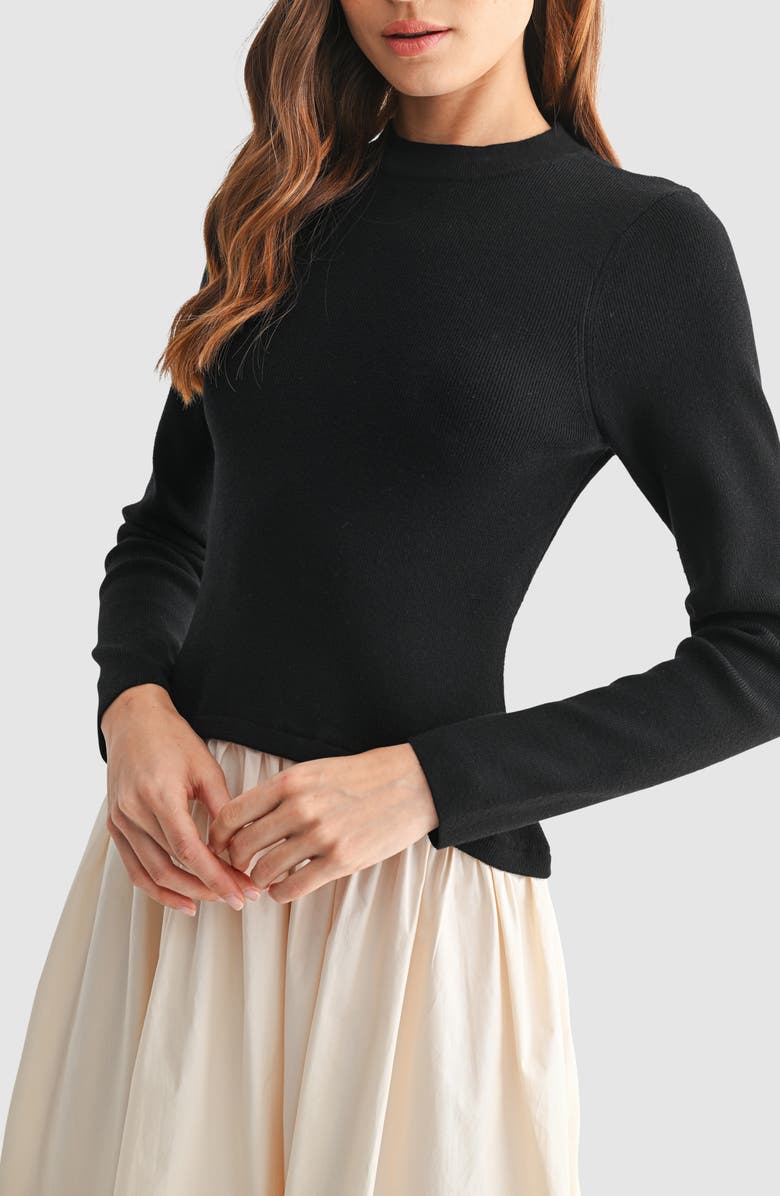 Mila Mae Long Sleeve Mixed Media Maxi Dress, Alternate, color, 