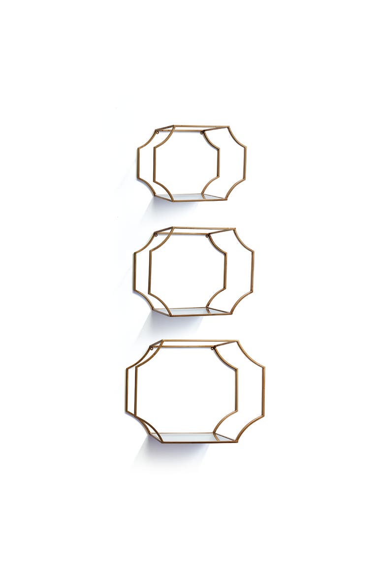 Hudson Mirrored Wall Shelves Set of 3, Main, color, Gold