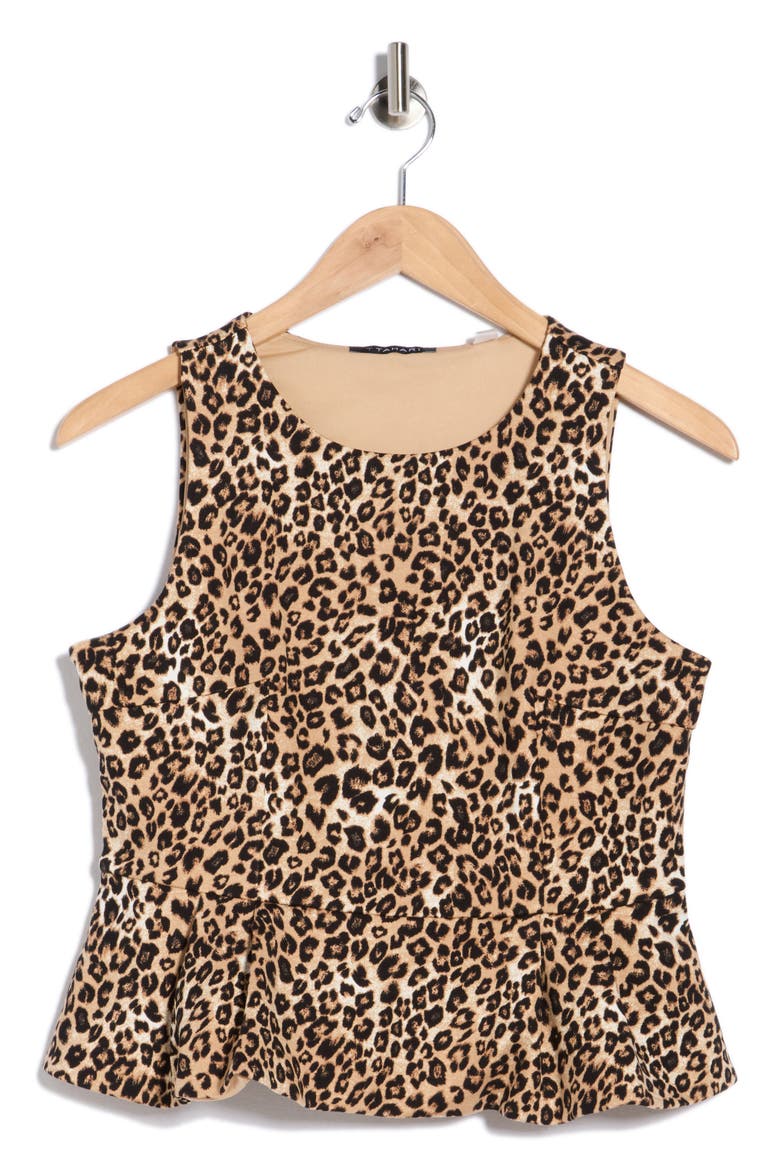 Sleeveless Peplum Top, Alternate, color, LEOPARD PRINT