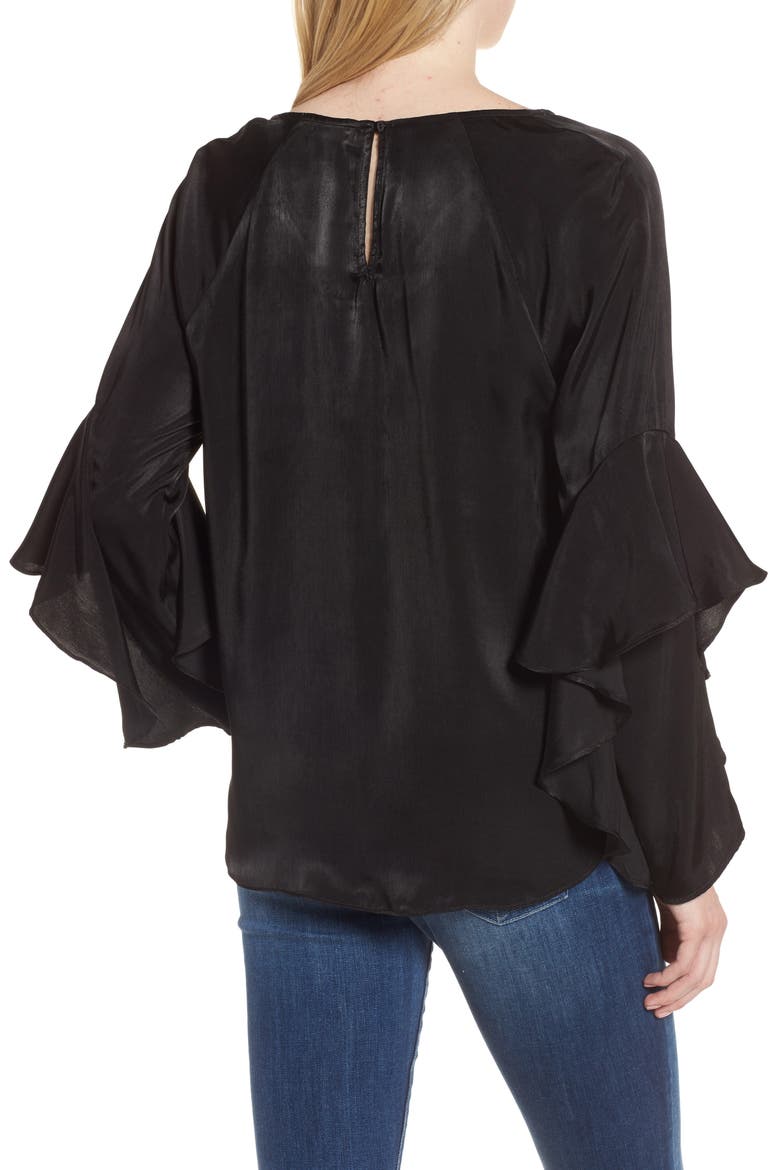 Ruffle Sleeve Blouse, Alternate, color, BLACK