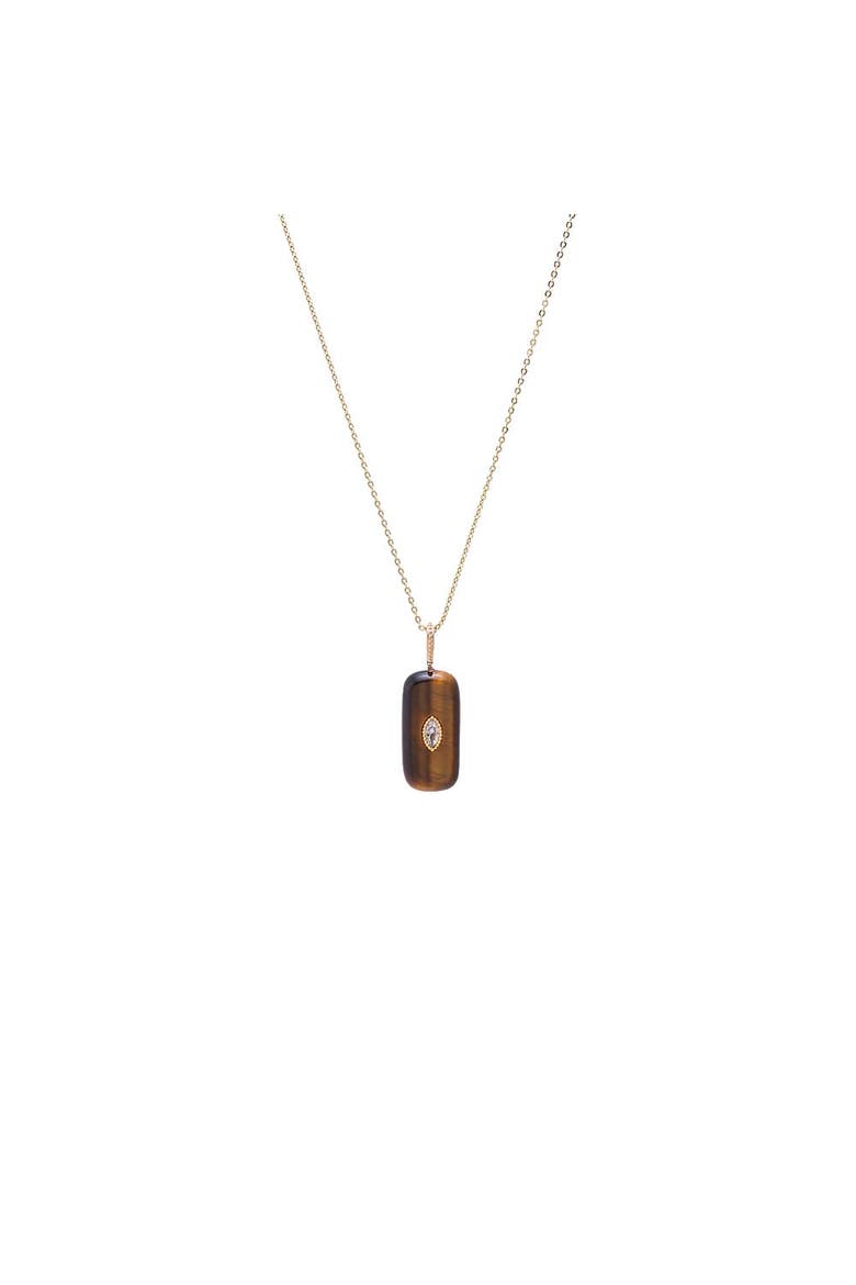 CZ Marquise Bezeled Natural Stone Pendant Necklace, Main, color, Tiger Eye