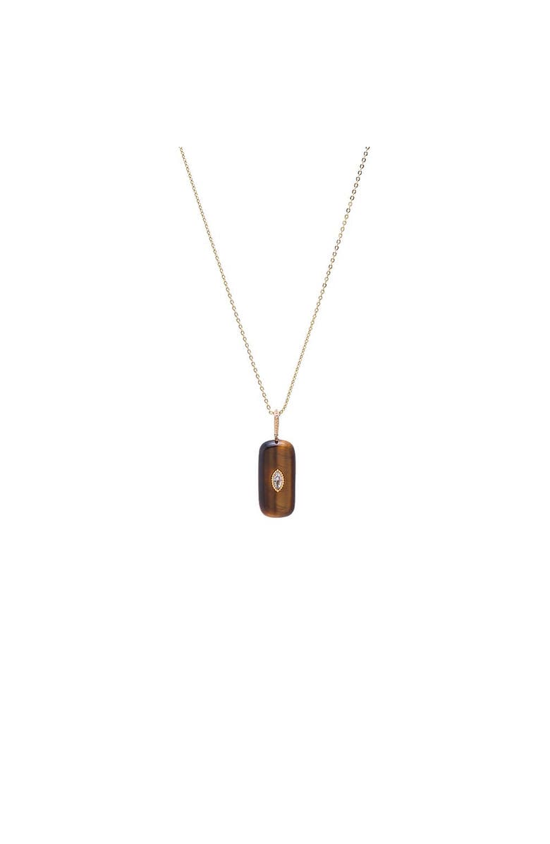 BY ADINA EDEN CZ Marquise Bezeled Natural Stone Pendant Necklace, Main, color, Tiger Eye