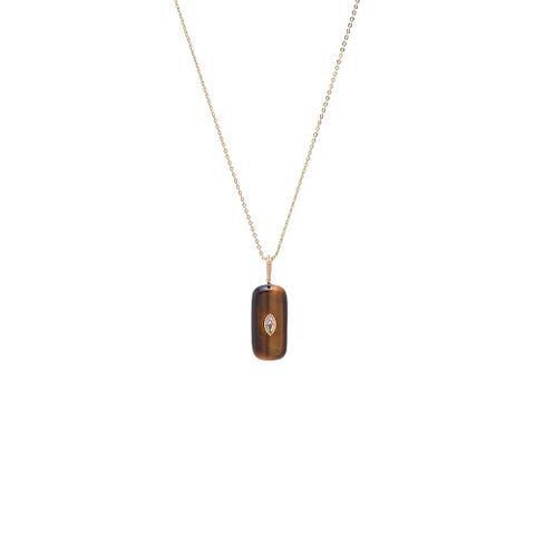 CZ Marquise Bezeled Natural Stone Pendant Necklace