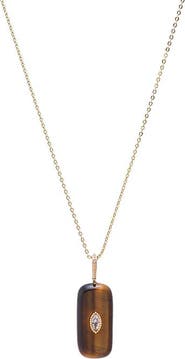 BY ADINA EDEN CZ Marquise Bezeled Natural Stone Pendant Necklace