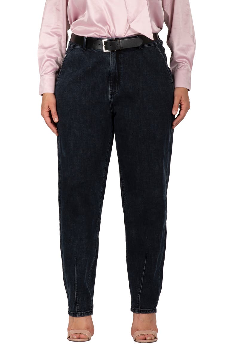High Waist Seamed Hem Straight Leg Jeans, Alternate, color, BLACKSTONE