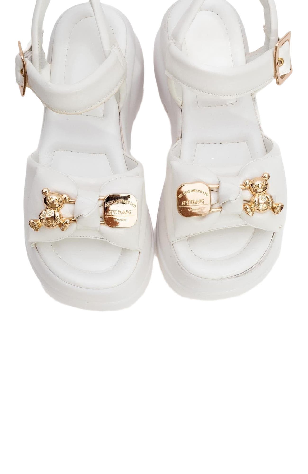 Prologue Shoes Merida Buckle Platform Sandal, Alternate, color, White Faux Leather