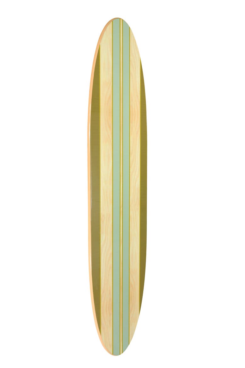 Lacquered Wood Surfboard Wall Décor with Stripes, Alternate, color, Blue