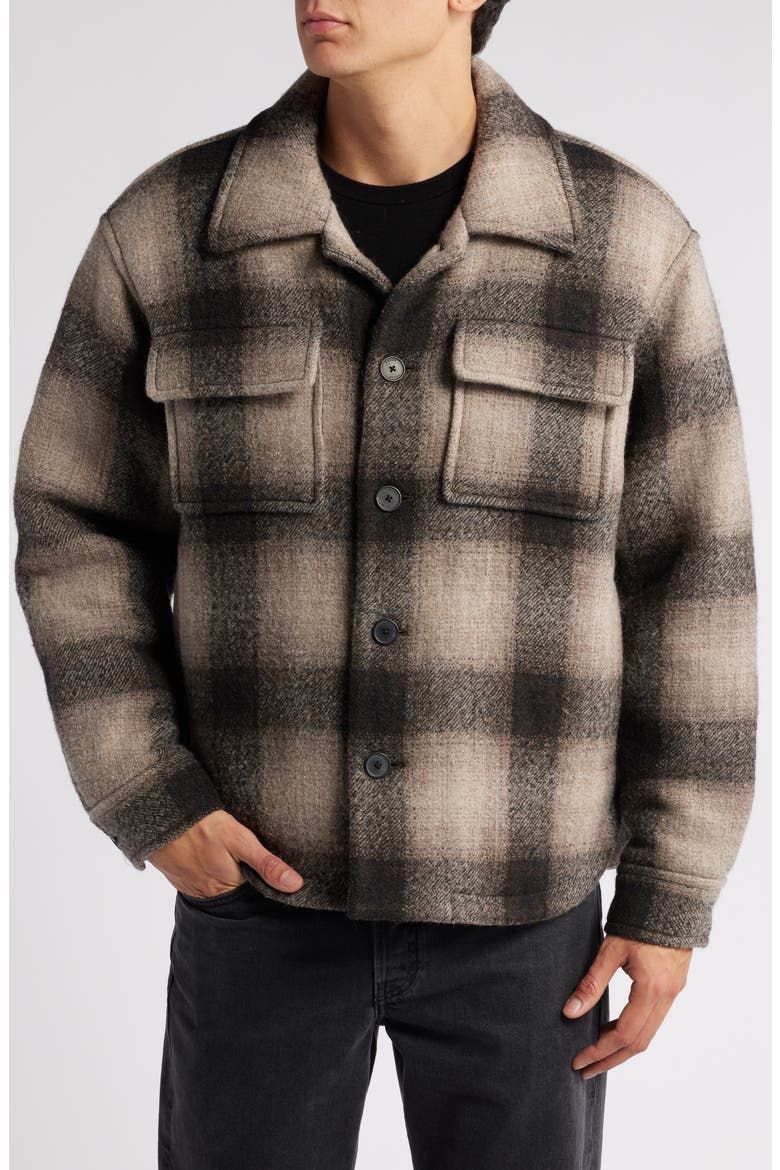 Padded Plaid Wool Blend Shirt Jacket, Alternate, color, BROWN PLAID