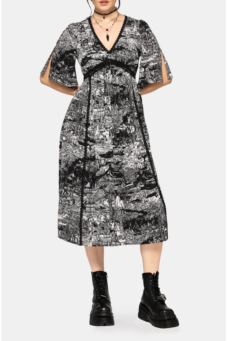 Nara Boudicca Printed Midi Dress, Main, color, Black