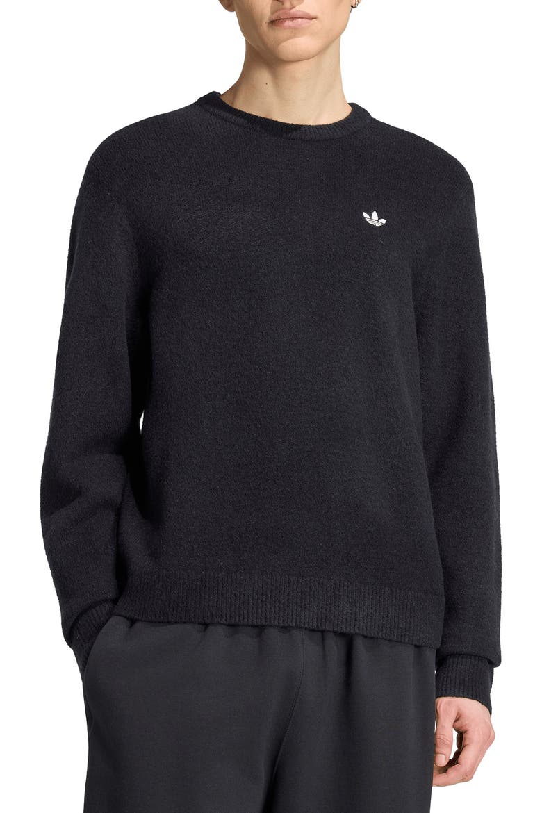 Trefoil Embroidered Crewneck Sweater, Main, color, BLACK
