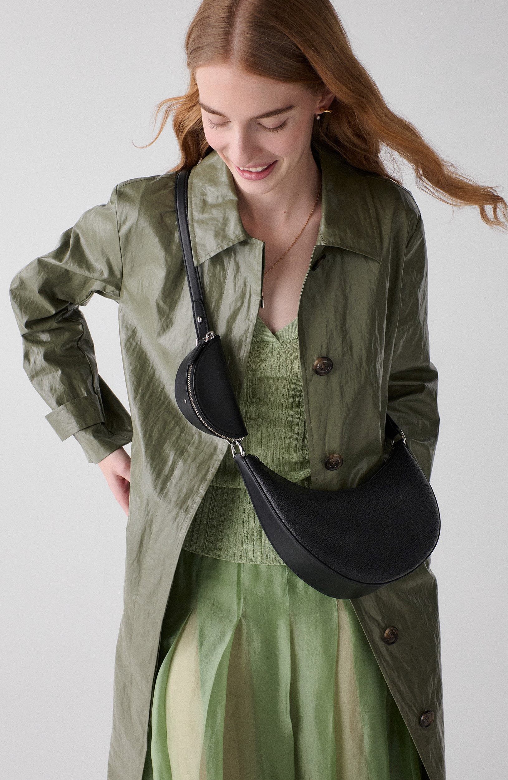 Kate Spade New York duo pebble leather crossbody bag, Alternate, color, Black/ Silver