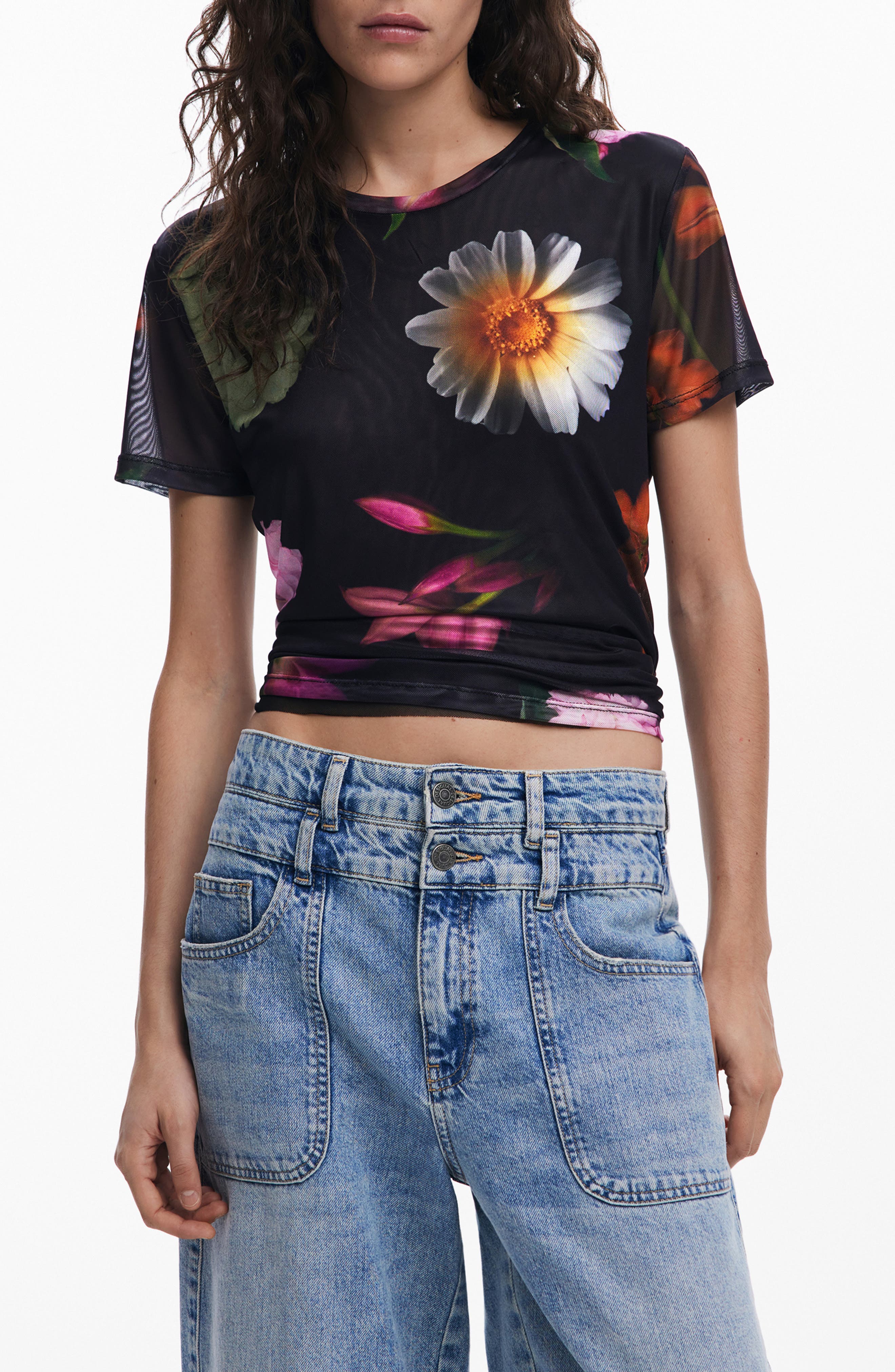 Desigual Floral Mesh Top