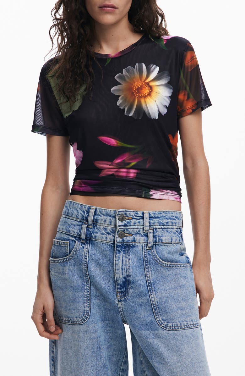 Desigual Floral Mesh Top, Main, color, 