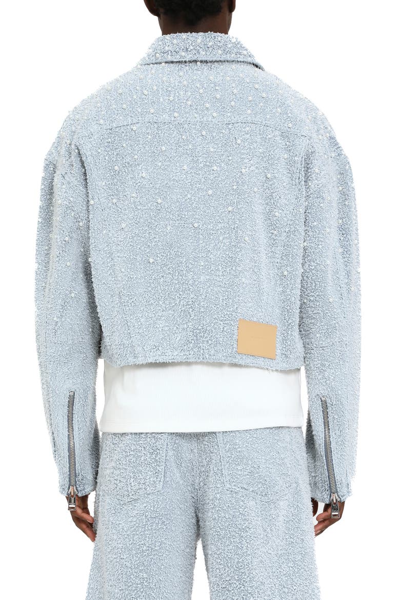 Faux Pearl Textured Crop Jacket, Alternate, color, LT INDIGO
